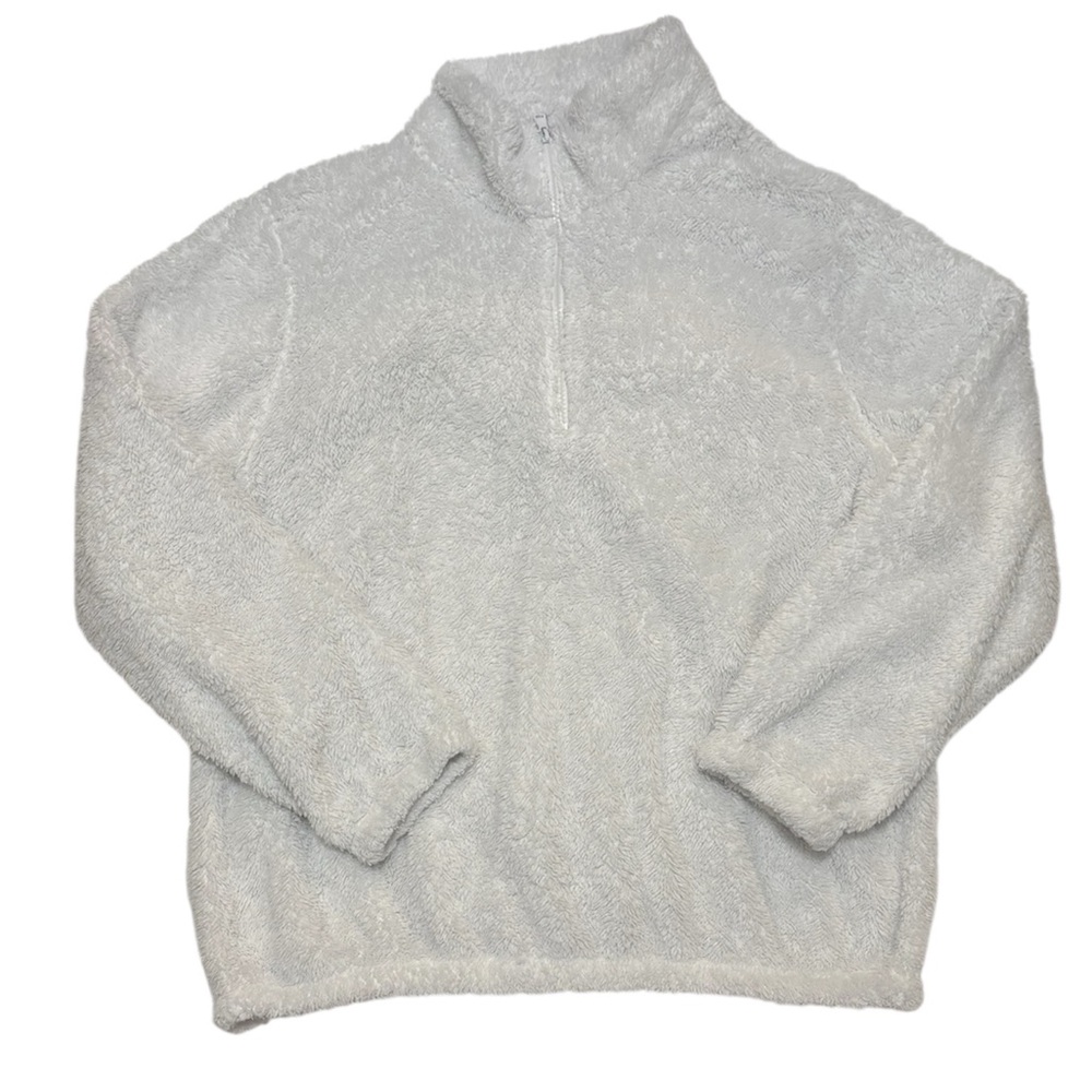 White Cozy Plush Half-Zip Women's Sweater #203